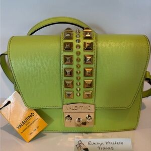 Valentino Lime Green Crossbody Bag with Gold Studs